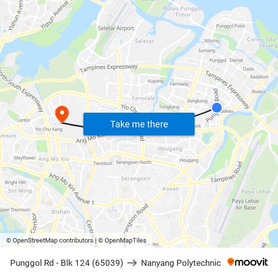 Punggol Rd - Blk 124 (65039) to Nanyang Polytechnic map