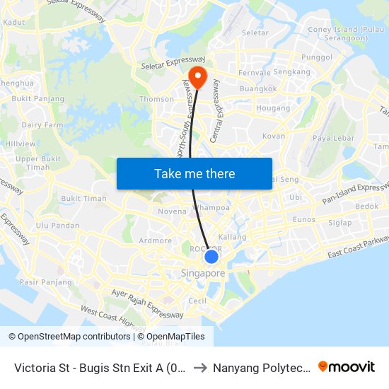 Victoria St - Bugis Stn Exit A (01113) to Nanyang Polytechnic map