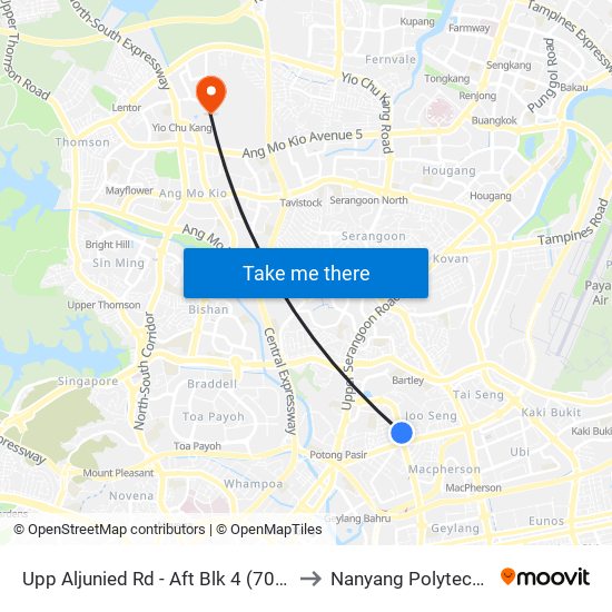 Upp Aljunied Rd - Aft Blk 4 (70049) to Nanyang Polytechnic map