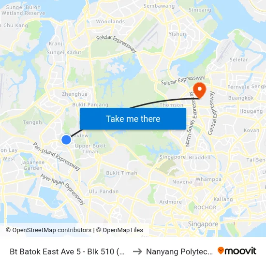 Bt Batok East Ave 5 - Blk 510 (43541) to Nanyang Polytechnic map