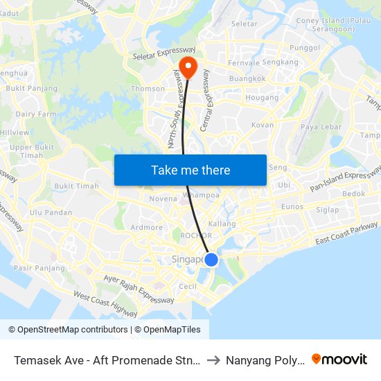 Temasek Ave - Aft Promenade Stn Exit C (02161) to Nanyang Polytechnic map