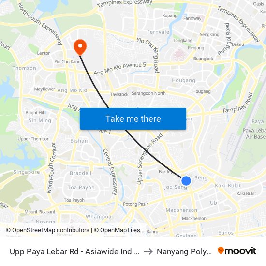 Upp Paya Lebar Rd - Asiawide Ind Bldg (70291) to Nanyang Polytechnic map