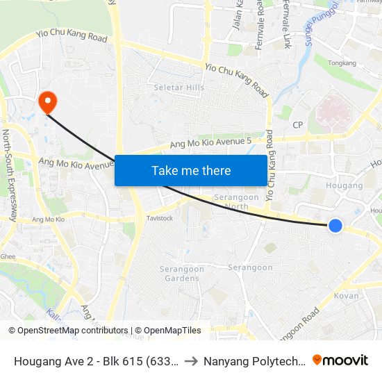 Hougang Ave 2 - Blk 615 (63331) to Nanyang Polytechnic map