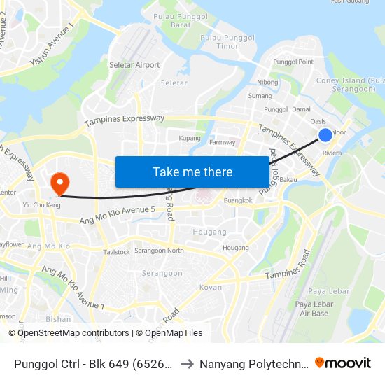 Punggol Ctrl - Blk 649 (65261) to Nanyang Polytechnic map
