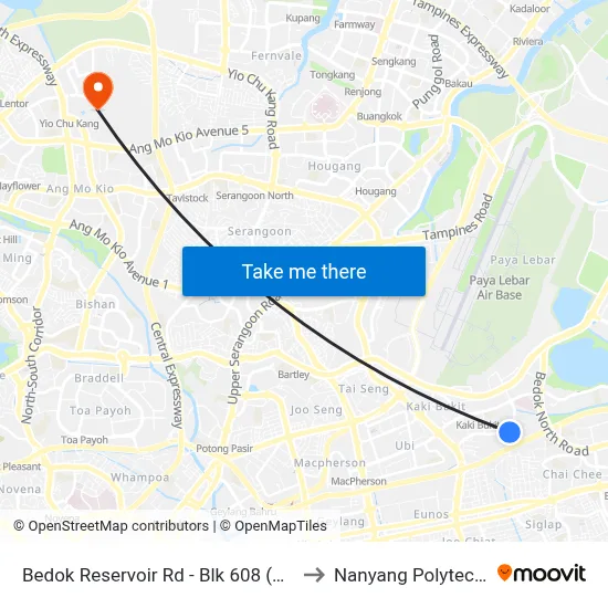 Bedok Reservoir Rd - Blk 608 (84511) to Nanyang Polytechnic map