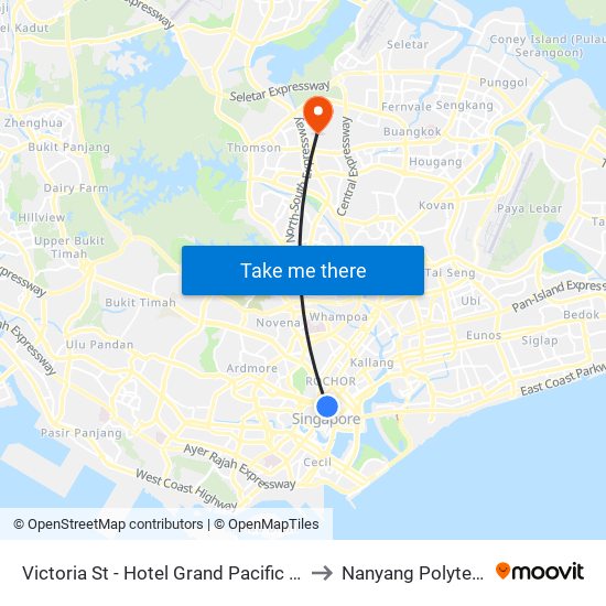 Victoria St - Hotel Grand Pacific (01012) to Nanyang Polytechnic map