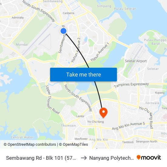 Sembawang Rd - Blk 101 (57119) to Nanyang Polytechnic map