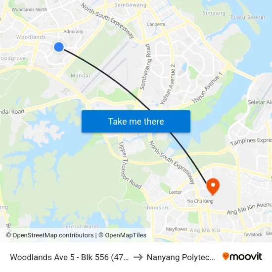 Woodlands Ave 5 - Blk 556 (47579) to Nanyang Polytechnic map