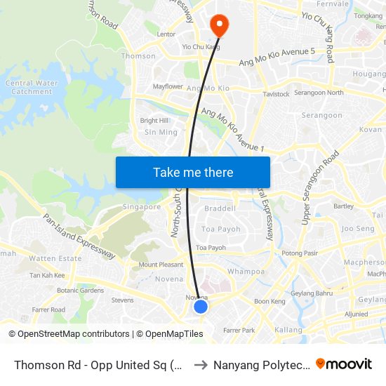 Thomson Rd - Opp United Sq (50029) to Nanyang Polytechnic map