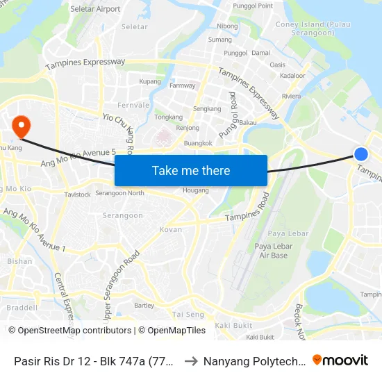 Pasir Ris Dr 12 - Blk 747a (77331) to Nanyang Polytechnic map