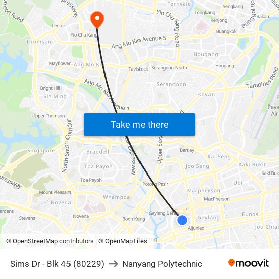 Sims Dr - Blk 45 (80229) to Nanyang Polytechnic map