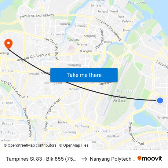 Tampines St 83 - Blk 855 (75161) to Nanyang Polytechnic map