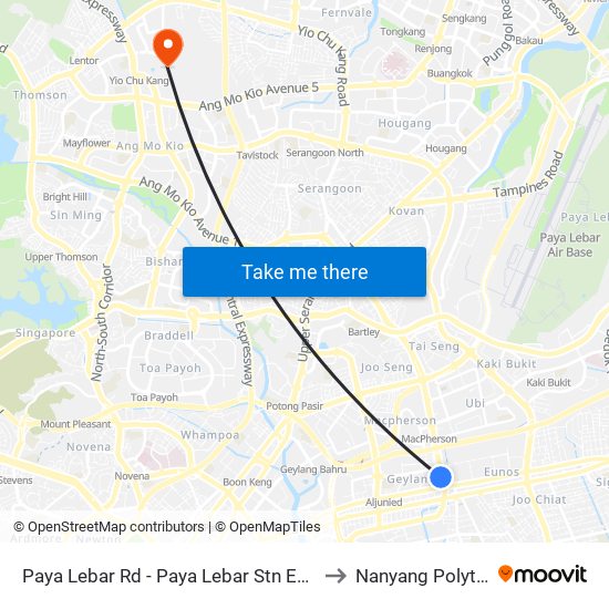 Paya Lebar Rd - Paya Lebar Stn Exit C (81119) to Nanyang Polytechnic map