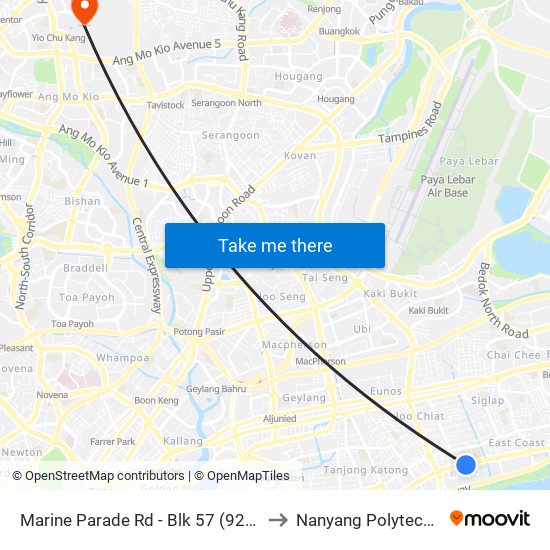 Marine Parade Rd - Blk 57 (92079) to Nanyang Polytechnic map