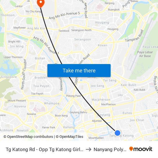 Tg Katong Rd - Opp Tg Katong Girls' Sch (82071) to Nanyang Polytechnic map