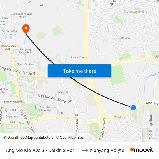 Ang Mo Kio Ave 3 - Daikin S'Pore (66341) to Nanyang Polytechnic map