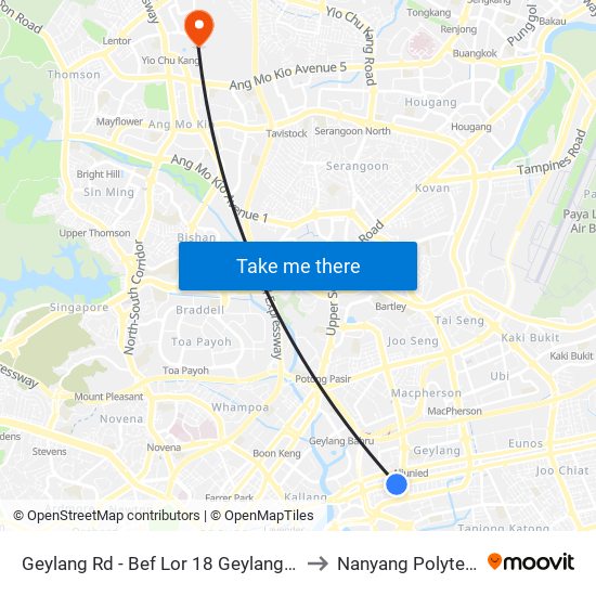 Geylang Rd - Bef Lor 18 Geylang (80089) to Nanyang Polytechnic map