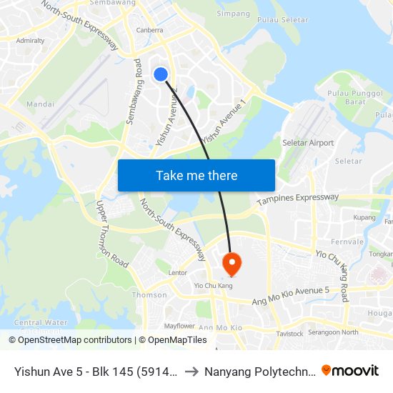 Yishun Ave 5 - Blk 145 (59149) to Nanyang Polytechnic map