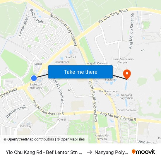 Yio Chu Kang Rd - Bef Lentor Stn Exit 5 (55011) to Nanyang Polytechnic map