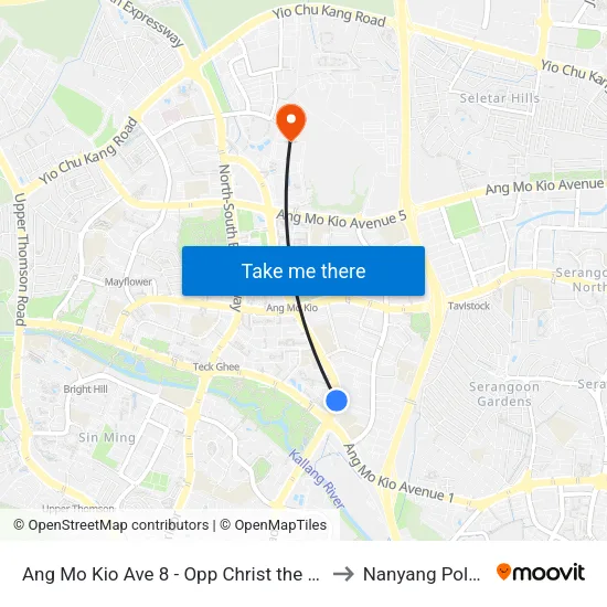Ang Mo Kio Ave 8 - Opp Christ the King CH (54319) to Nanyang Polytechnic map
