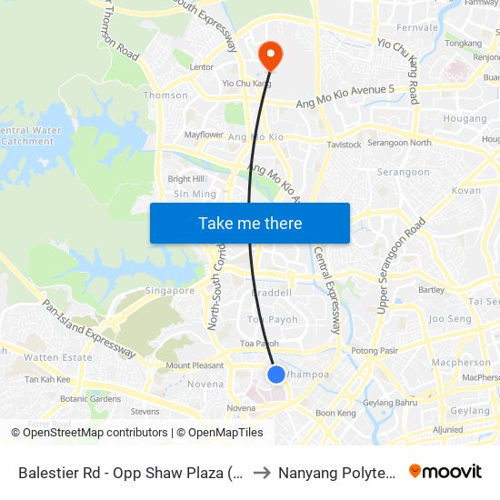 Balestier Rd - Opp Shaw Plaza (50199) to Nanyang Polytechnic map