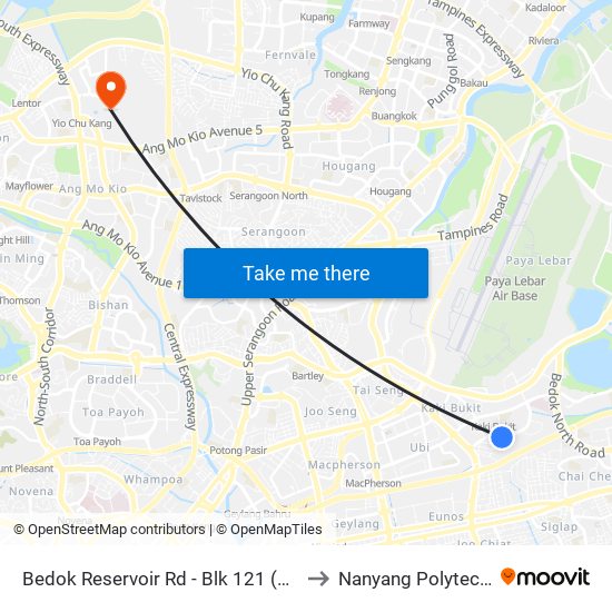 Bedok Reservoir Rd - Blk 121 (72069) to Nanyang Polytechnic map