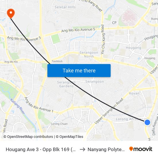Hougang Ave 3 - Opp Blk 169 (63101) to Nanyang Polytechnic map