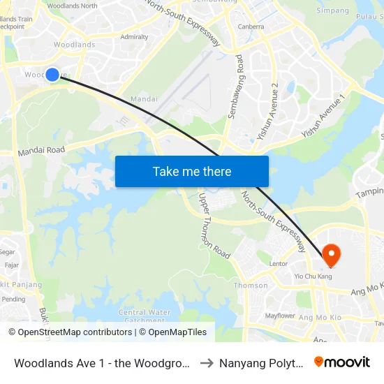Woodlands Ave 1 - the Woodgrove (46629) to Nanyang Polytechnic map