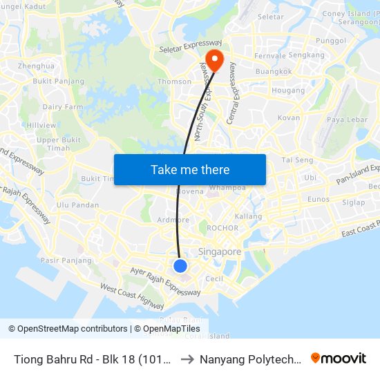 Tiong Bahru Rd - Blk 18 (10141) to Nanyang Polytechnic map