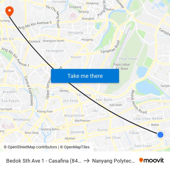 Bedok Sth Ave 1 - Casafina (84151) to Nanyang Polytechnic map