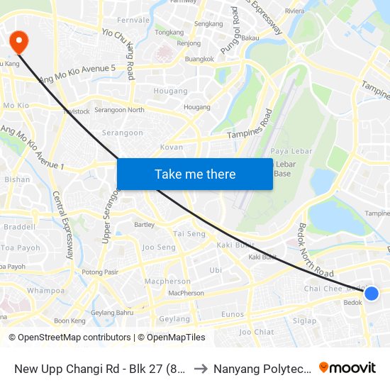 New Upp Changi Rd - Blk 27 (84049) to Nanyang Polytechnic map