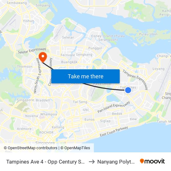 Tampines Ave 4 - Opp Century Sq (76139) to Nanyang Polytechnic map