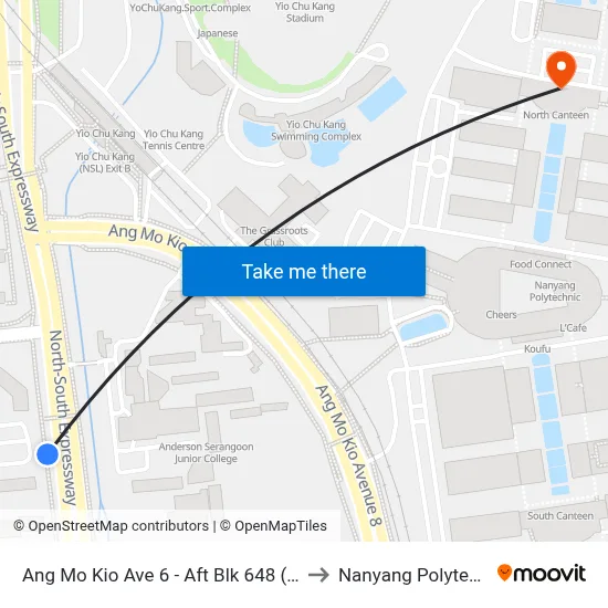 Ang Mo Kio Ave 6 - Aft Blk 648 (55201) to Nanyang Polytechnic map