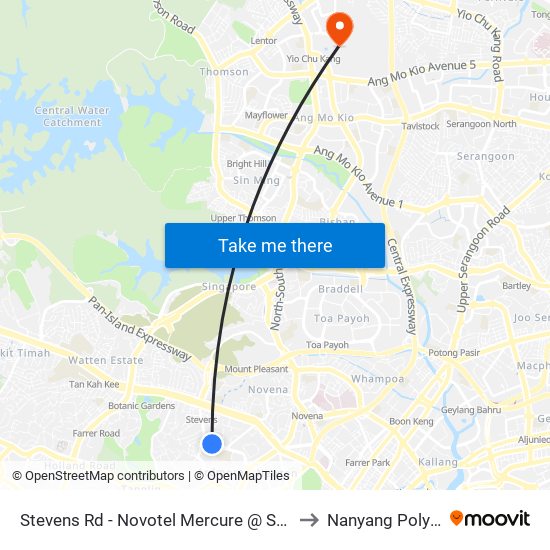 Stevens Rd - Novotel Mercure @ Stevens (40209) to Nanyang Polytechnic map