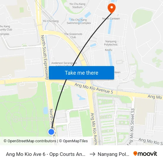 Ang Mo Kio Ave 6 - Opp Courts Ang Mo Kio (54041) to Nanyang Polytechnic map