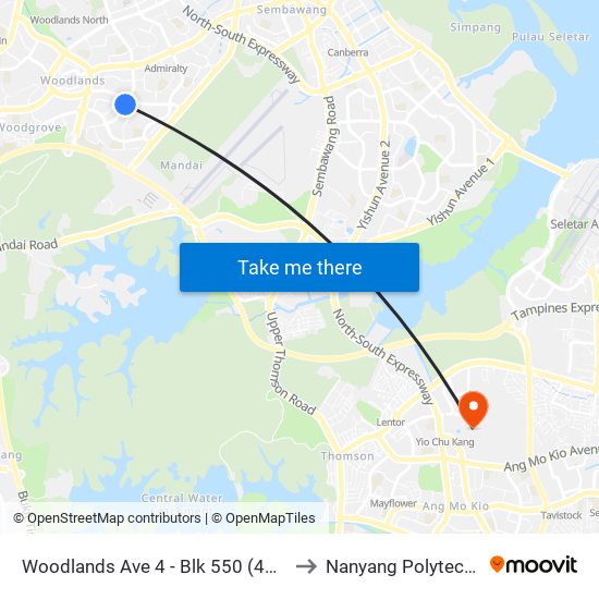 Woodlands Ave 4 - Blk 550 (46651) to Nanyang Polytechnic map