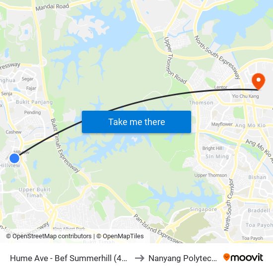 Hume Ave - Bef Summerhill (43811) to Nanyang Polytechnic map