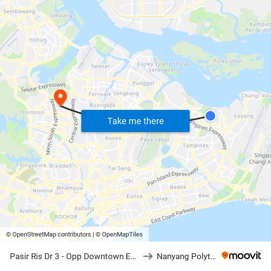 Pasir Ris Dr 3 - Opp Downtown East (78101) to Nanyang Polytechnic map