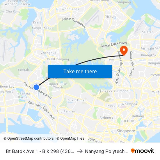 Bt Batok Ave 1 - Blk 298 (43699) to Nanyang Polytechnic map