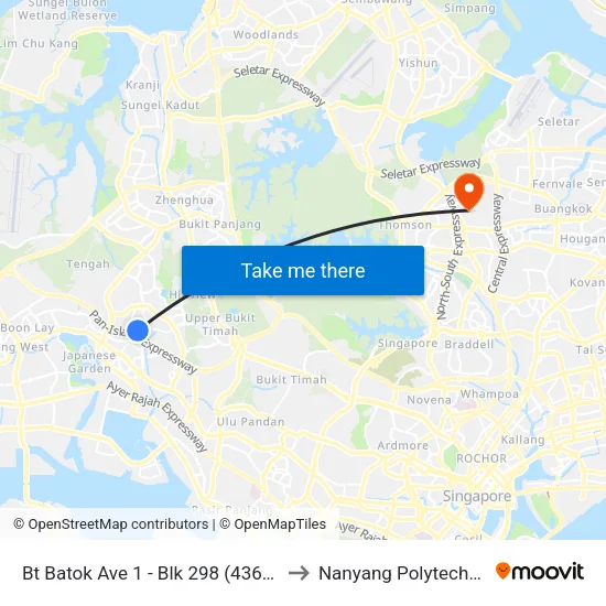 Bt Batok Ave 1 - Blk 298 (43699) to Nanyang Polytechnic map