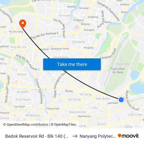 Bedok Reservoir Rd - Blk 140 (84499) to Nanyang Polytechnic map