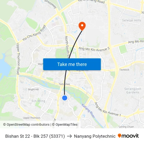 Bishan St 22 - Blk 257 (53371) to Nanyang Polytechnic map