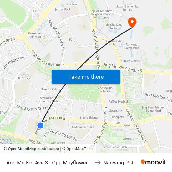 Ang Mo Kio Ave 3 - Opp Mayflower Sec Sch (54219) to Nanyang Polytechnic map