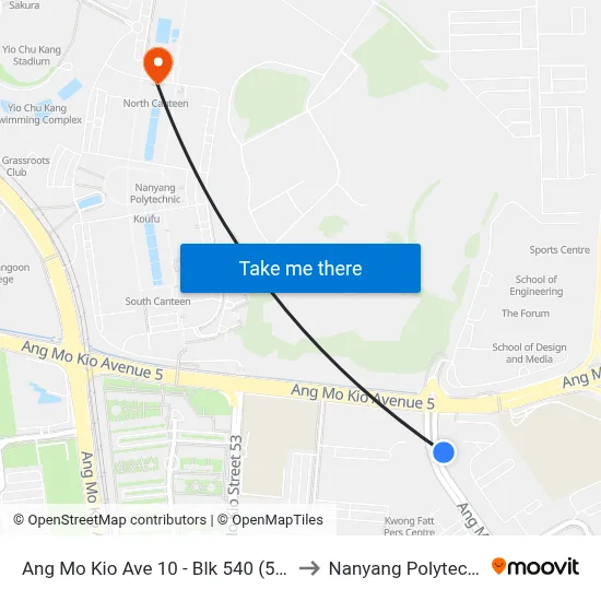 Ang Mo Kio Ave 10 - Blk 540 (54579) to Nanyang Polytechnic map