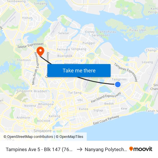 Tampines Ave 5 - Blk 147 (76069) to Nanyang Polytechnic map