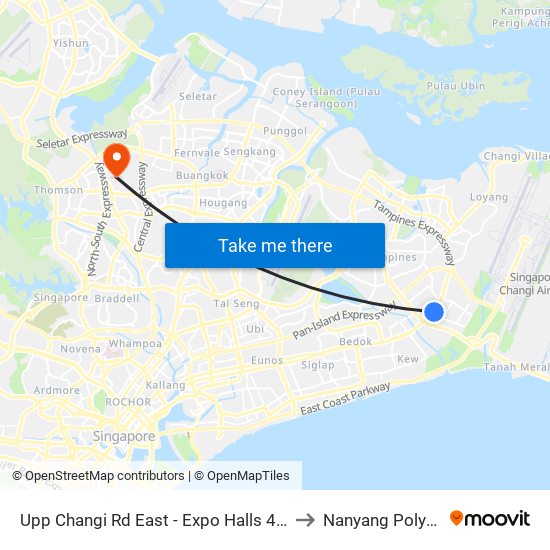 Upp Changi Rd East - Expo Halls 4/5/6 (96039) to Nanyang Polytechnic map