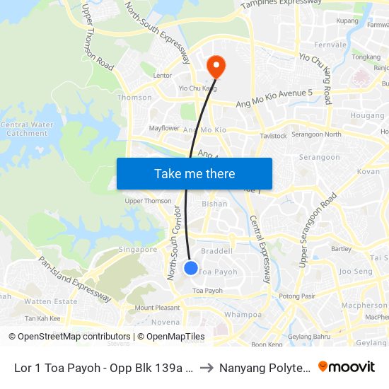 Lor 1 Toa Payoh - Opp Blk 139a (52141) to Nanyang Polytechnic map