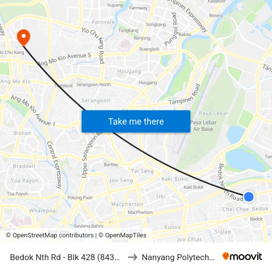 Bedok Nth Rd - Blk 428 (84319) to Nanyang Polytechnic map