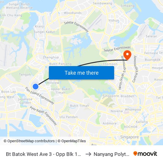 Bt Batok West Ave 3 - Opp Blk 140 (43539) to Nanyang Polytechnic map