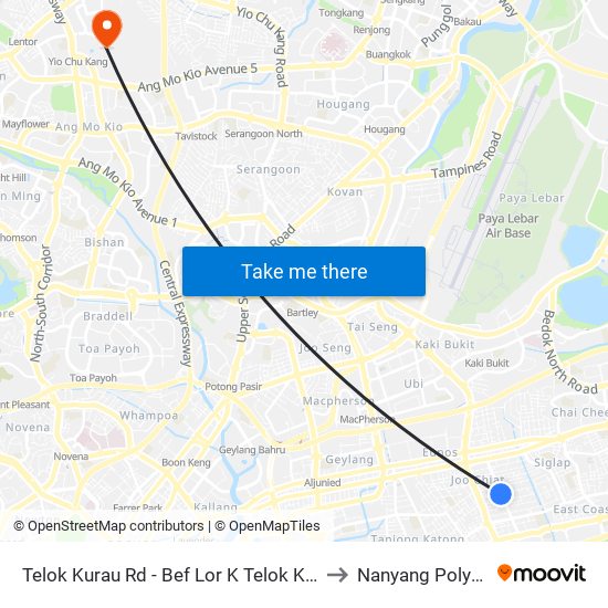 Telok Kurau Rd - Bef Lor K Telok Kurau (83121) to Nanyang Polytechnic map